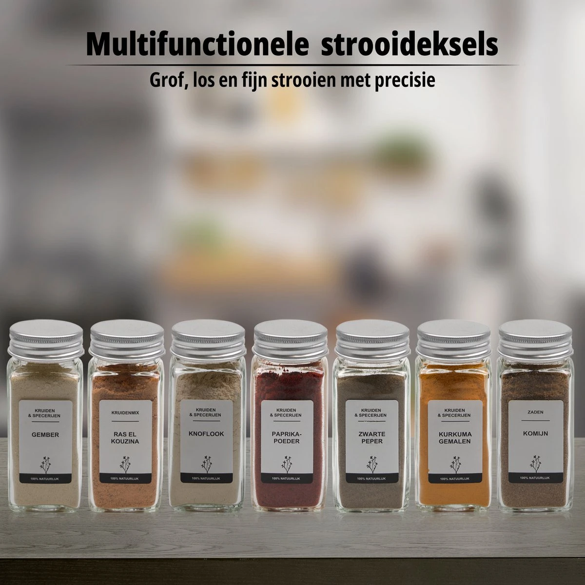 24 Glazen Kruidenpotjes Set Met 3 Soorten Strooideksels – Kruidenstrooier – Compleet Pakket Incl Kruidenpotjes Stickers, Krijtstift En Accessoires - Aluminium 7 24 Glazen Kruidenpotjes Set Met 3 Soorten Strooideksels – Kruidenstrooier – Compleet Pakket Incl Kruidenpotjes Stickers, Krijtstift En Accessoires - Aluminium - Afbeelding 7