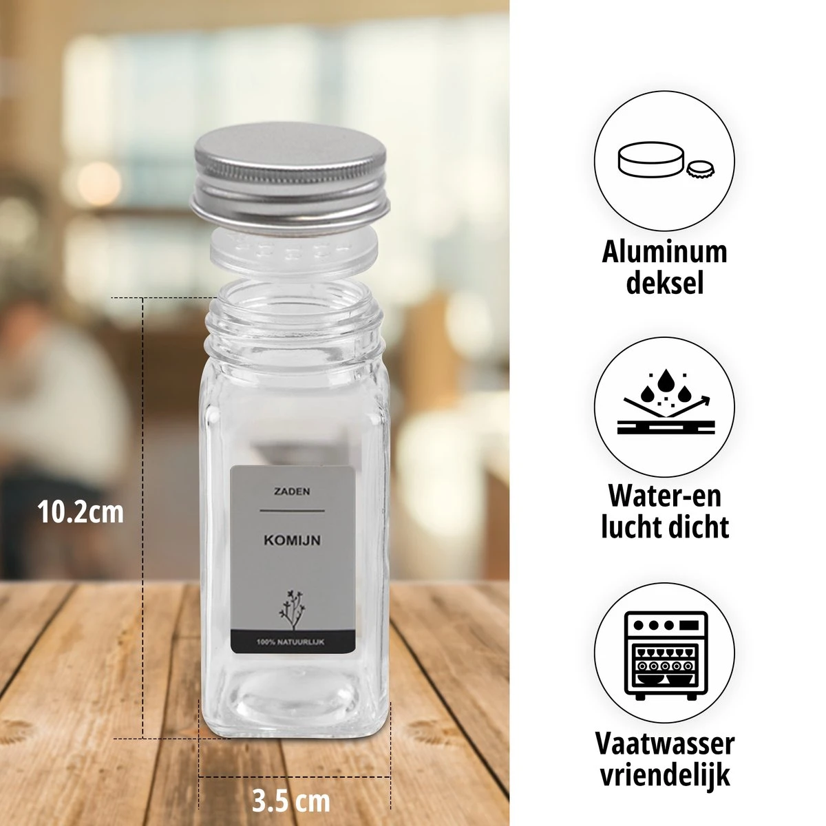 24 Glazen Kruidenpotjes Set Met 3 Soorten Strooideksels – Kruidenstrooier – Compleet Pakket Incl Kruidenpotjes Stickers, Krijtstift En Accessoires - Aluminium 10 24 Glazen Kruidenpotjes Set Met 3 Soorten Strooideksels – Kruidenstrooier – Compleet Pakket Incl Kruidenpotjes Stickers, Krijtstift En Accessoires - Aluminium - Afbeelding 10