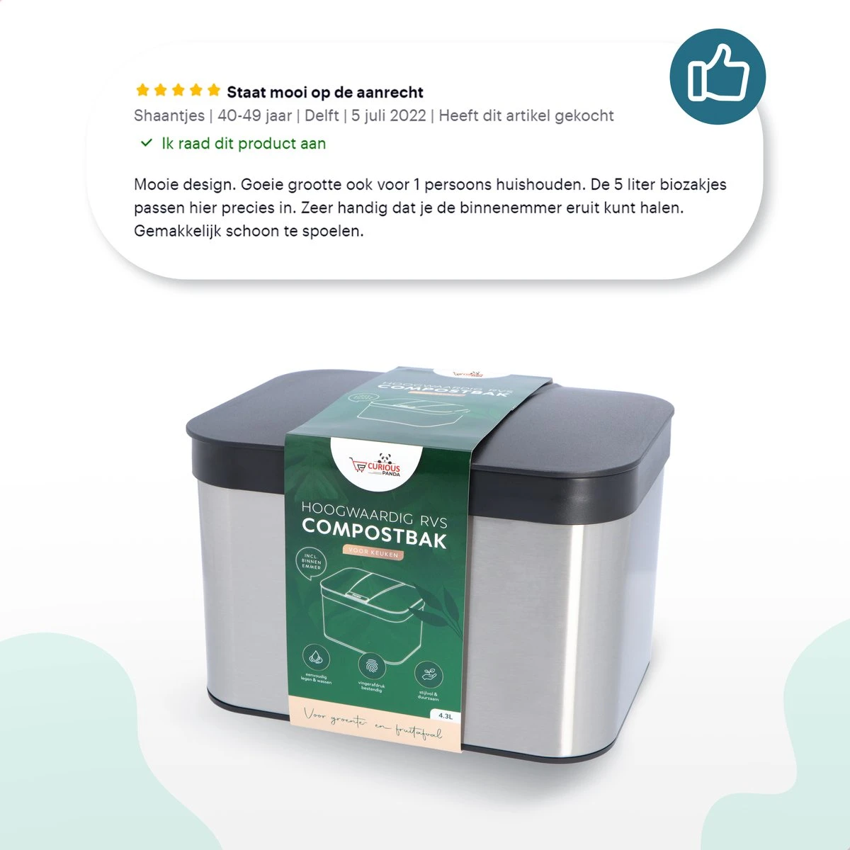 Hoogwaardig RVS Compostbak En Binnenemmer 4.3L - Groenafval - Compost - Afvalbakje Aanrecht - Compostemmer Keuken - Afvalemmer 6 Hoogwaardig RVS Compostbak En Binnenemmer 4.3L - Groenafval - Compost - Afvalbakje Aanrecht - Compostemmer Keuken - Afvalemmer - Afbeelding 6