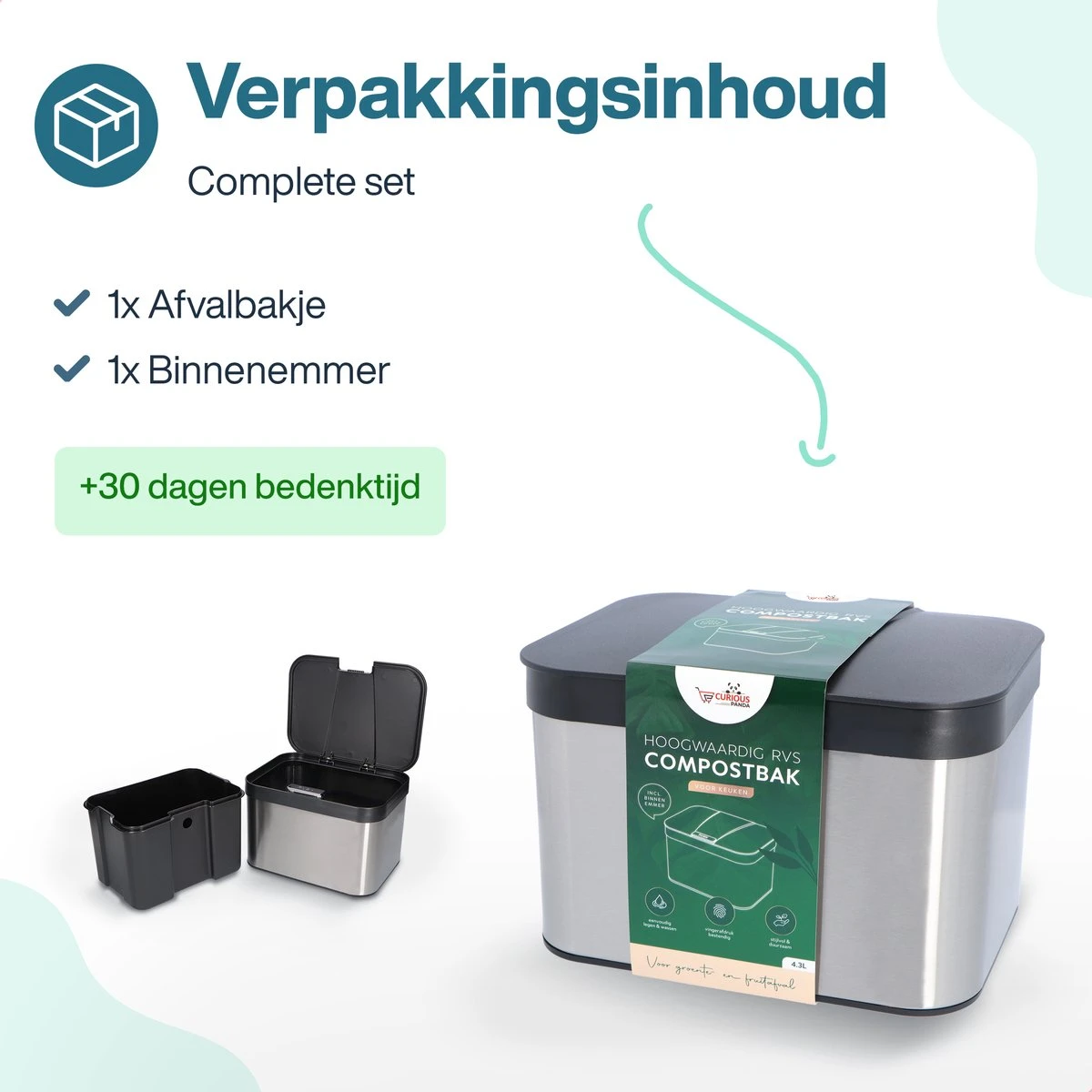 Hoogwaardig RVS Compostbak En Binnenemmer 4.3L - Groenafval - Compost - Afvalbakje Aanrecht - Compostemmer Keuken - Afvalemmer 7 Hoogwaardig RVS Compostbak En Binnenemmer 4.3L - Groenafval - Compost - Afvalbakje Aanrecht - Compostemmer Keuken - Afvalemmer - Afbeelding 7