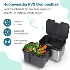 Hoogwaardig RVS Compostbak En Binnenemmer 4.3L - Groenafval - Compost - Afvalbakje Aanrecht - Compostemmer Keuken - Afvalemmer 17 Hoogwaardig RVS Compostbak En Binnenemmer 4.3L - Groenafval - Compost - Afvalbakje Aanrecht - Compostemmer Keuken - Afvalemmer -Thuis Opslag Winkel 1200x1200 852