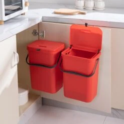 Homra Wall-up Prullenbak | Inbouwprullenbak Ophangbaar Met Plakstrip | GFT Vuilbak | Werkblak Afvalbak | Draagbare Vuilnisemmer | 12L Inhoud | Rood -Thuis Opslag Winkel 1200x1200 874