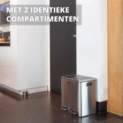 Homra BLINQ Afvalscheiding Prullenbak Met 2 Vakken - 2 X 15 L Vuilnisbak - RVS Duo Pedaalemmer - 2-vaks Afvalemmer 30 Liter - Hygiënisch Afval Scheiden - Keuken Vuilbak - Pedaal Afvalbak - Soft Close Deksel - Recycle Afvalbak -Thuis Opslag Winkel 1200x1200 884