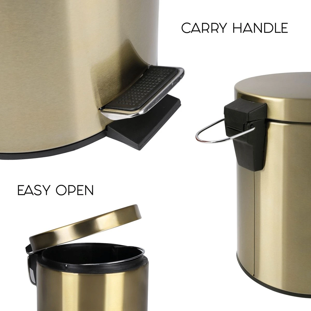 Differnz Pedaalemmer Mat Goud – Prullenbak Badkamer – Afvalbakje – 5 Liter 4 Differnz Pedaalemmer Mat Goud – Prullenbak Badkamer – Afvalbakje – 5 Liter - Afbeelding 4