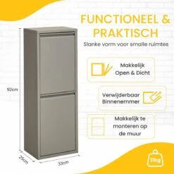 VEEHAUS – Allen - Prullenbak 2 Vakken – Afvalemmer 30 Liter (2x 15L) – Grijs – Hygiënisch Recyclen - 2-vaks Prullenbak Afvalscheiding – Afvalbak Metaal - Afval Scheiden - Prullenbak -Thuis Opslag Winkel 1200x1200 887