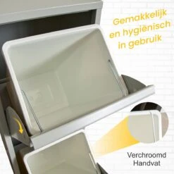 VEEHAUS – Allen - Prullenbak 2 Vakken – Afvalemmer 30 Liter (2x 15L) – Grijs – Hygiënisch Recyclen - 2-vaks Prullenbak Afvalscheiding – Afvalbak Metaal - Afval Scheiden - Prullenbak -Thuis Opslag Winkel 1200x1200 888