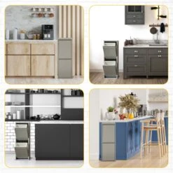 VEEHAUS – Allen - Prullenbak 2 Vakken – Afvalemmer 30 Liter (2x 15L) – Grijs – Hygiënisch Recyclen - 2-vaks Prullenbak Afvalscheiding – Afvalbak Metaal - Afval Scheiden - Prullenbak -Thuis Opslag Winkel 1200x1200 889