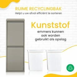 VEEHAUS – Allen - Prullenbak 2 Vakken – Afvalemmer 30 Liter (2x 15L) – Grijs – Hygiënisch Recyclen - 2-vaks Prullenbak Afvalscheiding – Afvalbak Metaal - Afval Scheiden - Prullenbak -Thuis Opslag Winkel 1200x1200 891