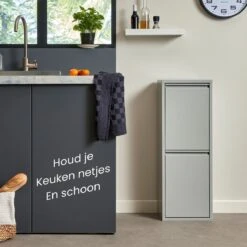 VEEHAUS – Allen - Prullenbak 2 Vakken – Afvalemmer 30 Liter (2x 15L) – Grijs – Hygiënisch Recyclen - 2-vaks Prullenbak Afvalscheiding – Afvalbak Metaal - Afval Scheiden - Prullenbak -Thuis Opslag Winkel 1200x1200 892