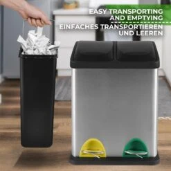Jago - Vuilnisemmer 16 Liter Met 2 Vakken Van 8 Liter Met Binnenemmers - Prullenbak Voor Afvalscheiding - Pedaalemmer - Prullenbak - RVS -Thuis Opslag Winkel 1200x1200 904