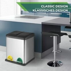 Jago - Vuilnisemmer 16 Liter Met 2 Vakken Van 8 Liter Met Binnenemmers - Prullenbak Voor Afvalscheiding - Pedaalemmer - Prullenbak - RVS -Thuis Opslag Winkel 1200x1200 906