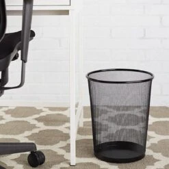 Merkloos Decopatent® Design Ronde Prullenbak Voor Kantoor - Papierbak - Mesh - Metaal - Papiermand - Prullenmand Voor Onder Bureau - Zwart