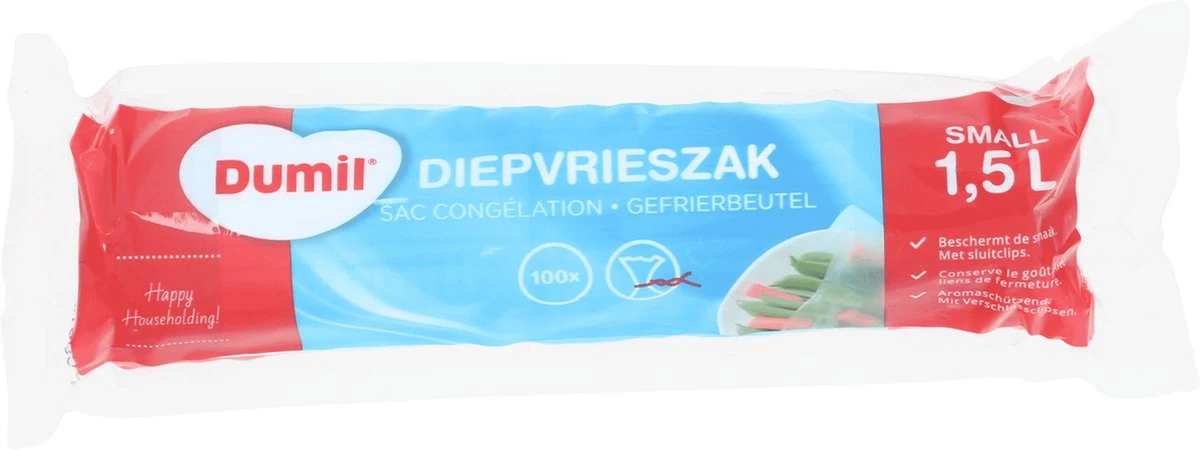 Dumil® | 5 Rollen A 100 Diepvrieszakjes Sluitstrip Small 1,5 Liter | Freezerbag 2 Dumil® | 5 Rollen A 100 Diepvrieszakjes Sluitstrip Small 1,5 Liter | Freezerbag - Afbeelding 2
