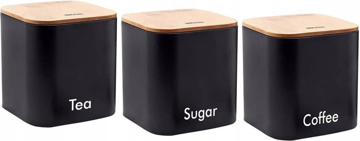 Kinghoff 1527 - Koffie, Thee En Suiker - Potten - Voorraadbakken - Zwart 1 Kinghoff 1527 - Koffie, Thee En Suiker - Potten - Voorraadbakken - Zwart