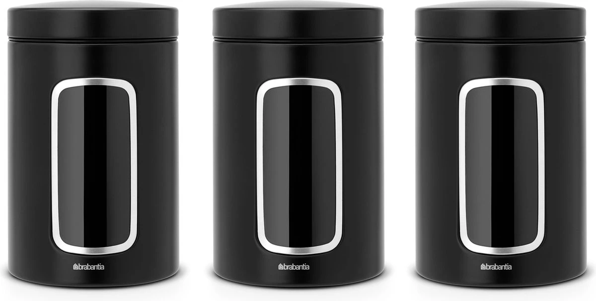 Brabantia Voorraadbussen - 1,4 L - Matt Black - 3 Stuks - Met Venster 1 Brabantia Voorraadbussen - 1,4 L - Matt Black - 3 Stuks - Met Venster