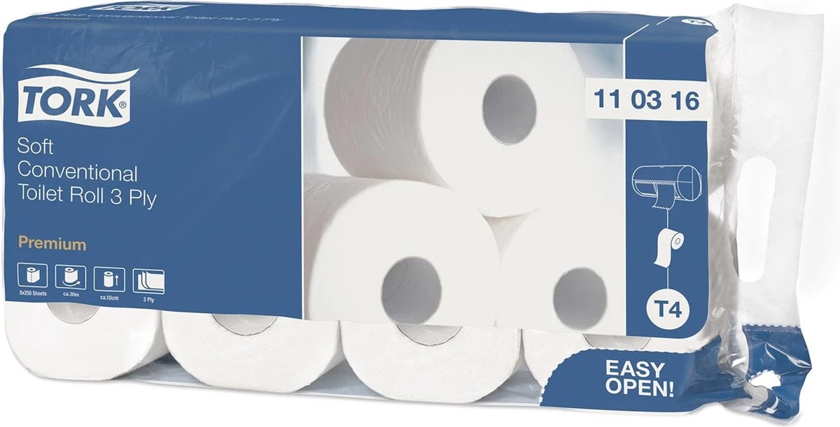Tork Traditioneel Toiletpapier 3-laags Wit 250 Vel T4 Premium 3 Tork Traditioneel Toiletpapier 3-laags Wit 250 Vel T4 Premium - Afbeelding 3