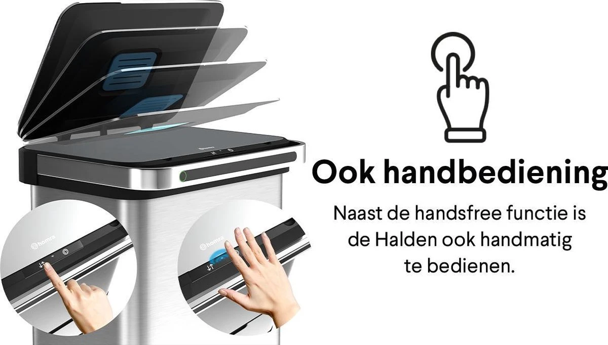 Homra DEXER Afvalscheiding Prullenbak - 4 Vakken - 60 Liter (2×18L + 2×12L) - Recycle Sensor Prullenbak - RVS Afvalemmer - Afvalscheidingsprullenbak - Design Keuken Afvalemmer - Automatische Lucht- En Bacterie Filter - Soft Close Deksel – Kleur RVS 3 Homra DEXER Afvalscheiding Prullenbak - 4 Vakken - 60 Liter (2×18L + 2×12L) - Recycle Sensor Prullenbak - RVS Afvalemmer - Afvalscheidingsprullenbak - Design Keuken Afvalemmer - Automatische Lucht- En Bacterie Filter - Soft Close Deksel – Kleur RVS - Afbeelding 3