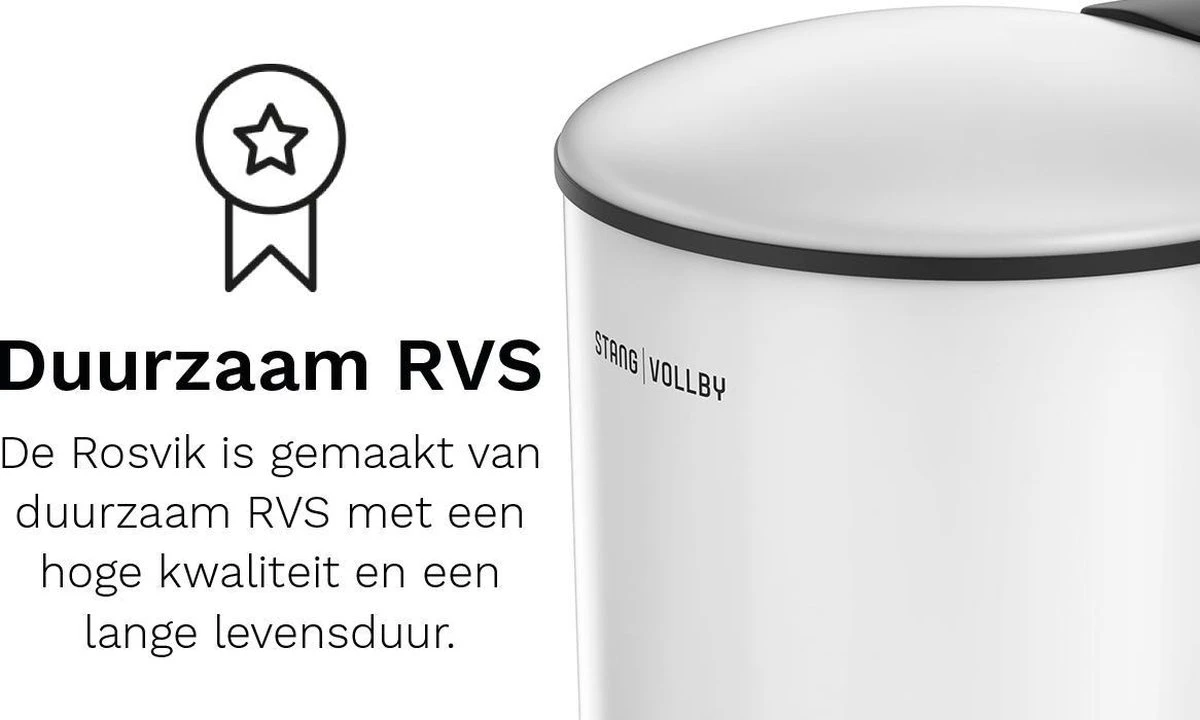 Pedaalemmer - 3 Liter - RVS - Wit - Afvalemmer StangVollby Rosvik - Toilet - Badkamer - Klein - Soft Close Deksel - Chique Design - Kleine Witte Pedaal Prullenbak - Afvalzak Inkeping - Vuilnisbak Badkamer 5 Pedaalemmer - 3 Liter - RVS - Wit - Afvalemmer StangVollby Rosvik - Toilet - Badkamer - Klein - Soft Close Deksel - Chique Design - Kleine Witte Pedaal Prullenbak - Afvalzak Inkeping - Vuilnisbak Badkamer - Afbeelding 5