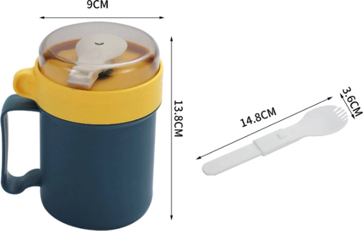 Soepbeker Magnetron 500ml- Milieuvriendelijk - Hitte Bestendige Beker - Lunchcontainer - Yoghurt To Go - Soepbeker To Go - Inclusief Lepel/vork - Donker Blauw 2 Soepbeker Magnetron 500ml- Milieuvriendelijk - Hitte Bestendige Beker - Lunchcontainer - Yoghurt To Go - Soepbeker To Go - Inclusief Lepel/vork - Donker Blauw - Afbeelding 2