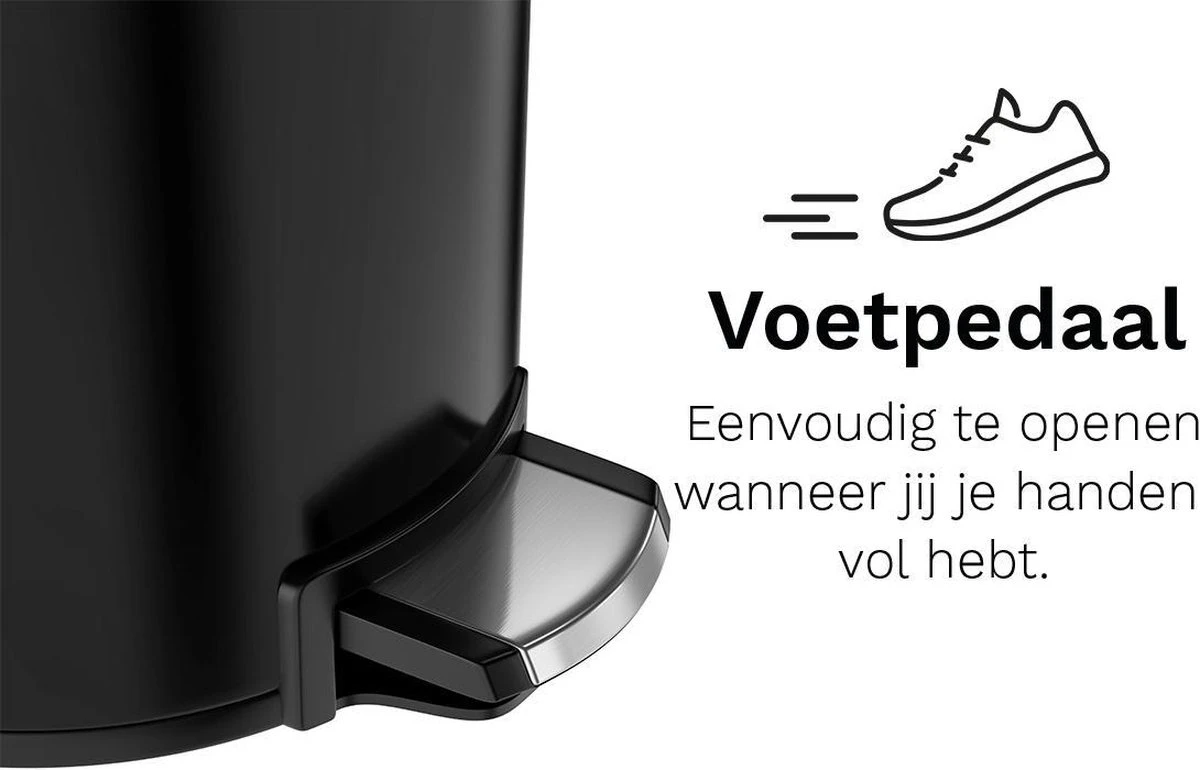 Pedaalemmer Stangvollby Kallax - 5 Liter - RVS - Zwart - Prullenbak - Toilet - Badkamer - Klein - Soft Close Deksel - Chique Design - Kleine Zwarte Pedaal Afvalemmer - Vuilnisbak Badkamer 6 Pedaalemmer Stangvollby Kallax - 5 Liter - RVS - Zwart - Prullenbak - Toilet - Badkamer - Klein - Soft Close Deksel - Chique Design - Kleine Zwarte Pedaal Afvalemmer - Vuilnisbak Badkamer - Afbeelding 6