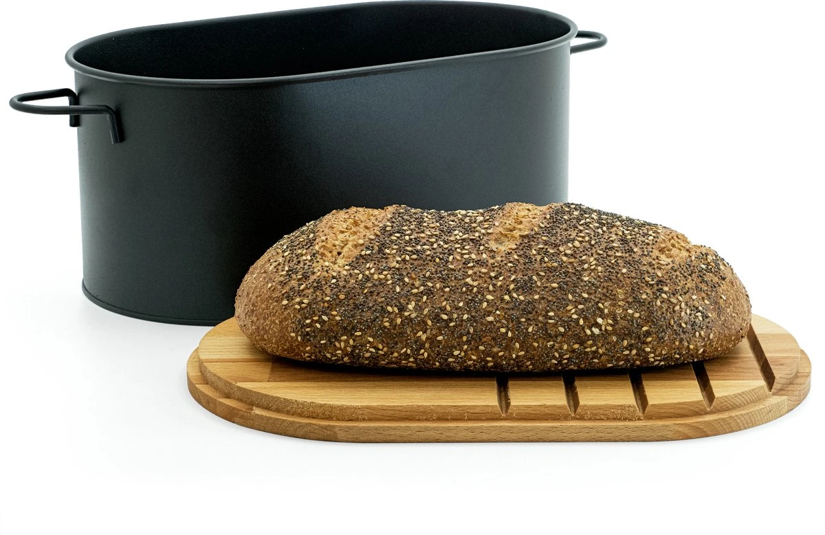 Broodtrommel Met Snijplank - Broodbox - Brood Bewaren - Zwart 2 Broodtrommel Met Snijplank - Broodbox - Brood Bewaren - Zwart - Afbeelding 2