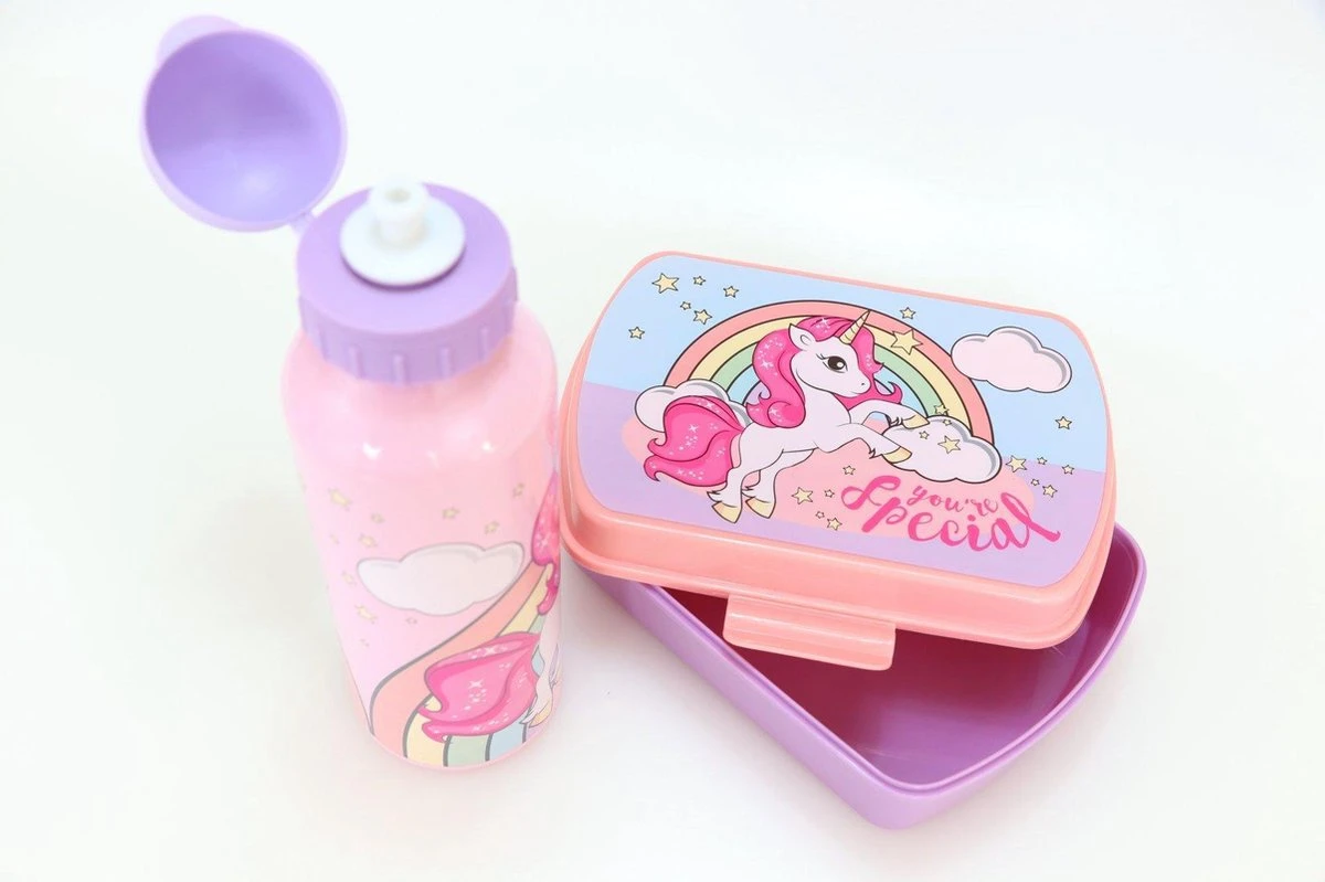 Broodtrommel + Drinkfles Unicorn | Lunchbox Voor Kinderen | Eenhoorn Roze LS03a 4 Broodtrommel + Drinkfles Unicorn | Lunchbox Voor Kinderen | Eenhoorn Roze LS03a - Afbeelding 4