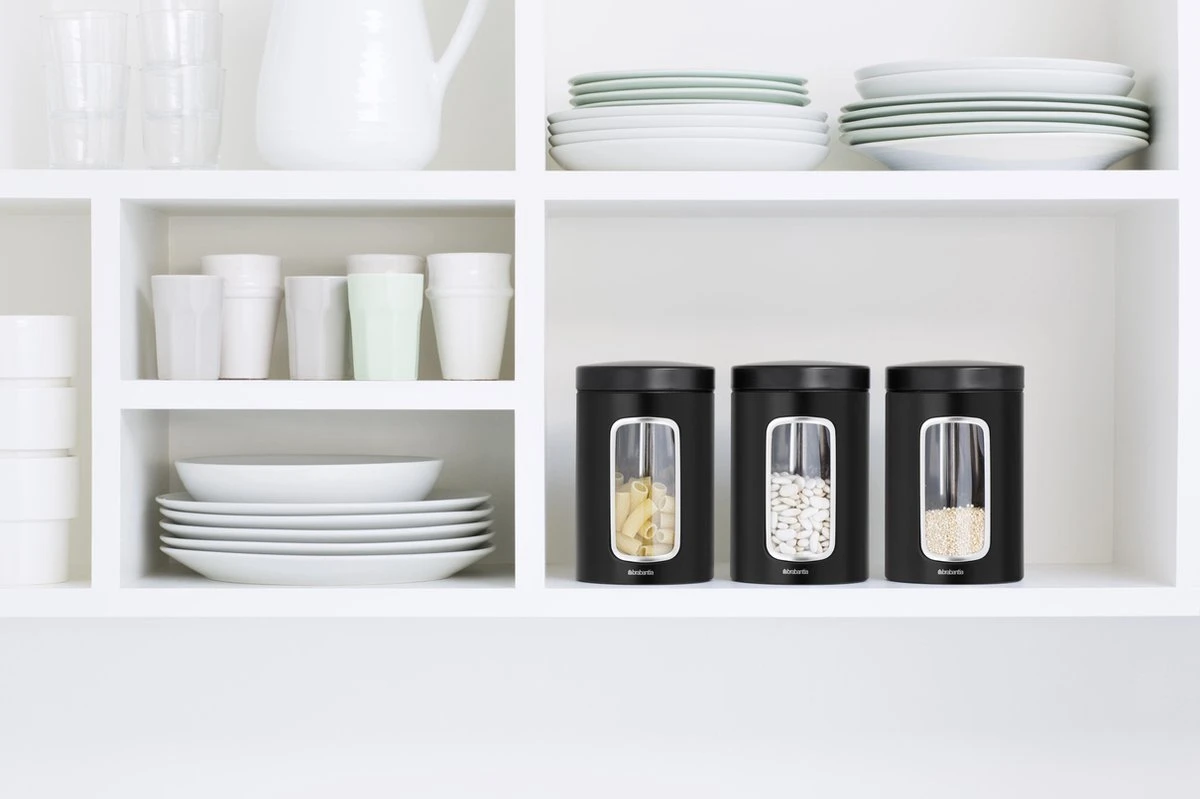 Brabantia Voorraadbussen - 1,4 L - Matt Black - 3 Stuks - Met Venster 2 Brabantia Voorraadbussen - 1,4 L - Matt Black - 3 Stuks - Met Venster - Afbeelding 2