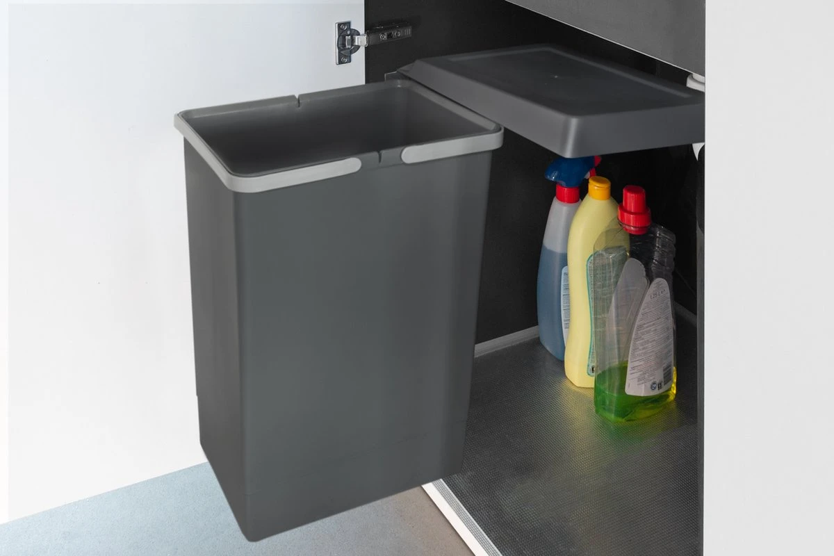 Eleganca Afvalbak 24 Liter – Inbouw Prullenbak – Inbouw Afvalemmer 24L – Uittrekbare Prullenbak – Afvalemmer Keuken – Hygiënisch – Ruimtebesparend Vuilnisbak – Uitdraaiende Prullenbak Deur – Antraciet – B34.1xD26xH46.6cm 5 Eleganca Afvalbak 24 Liter – Inbouw Prullenbak – Inbouw Afvalemmer 24L – Uittrekbare Prullenbak – Afvalemmer Keuken – Hygiënisch – Ruimtebesparend Vuilnisbak – Uitdraaiende Prullenbak Deur – Antraciet – B34.1xD26xH46.6cm - Afbeelding 5