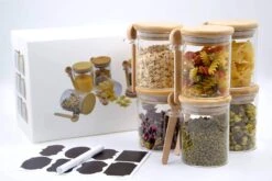Jarif - Glazen Kruidenpotjes - Met Bamboe Deksel - Met Bamboe Lepeltje - 250 Ml - Set Van 6 Stuks -Thuis Opslag Winkel 1200x800 68