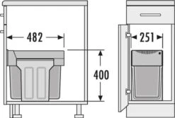 Blanco - Inbouw Prullenbak - 30 Liter Inhoud - Met 2 Compartimenten - Grijs -Thuis Opslag Winkel 1200x810