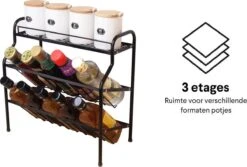 Zindoo Kruidenrek Zwart 3-laags Staand - Specerijen Rek - Kruiden Rek - Duurzaam RVS - Anti Slip Onderzijde - Specerijenstandaard – Keukenorganizer - Spice Rack - Kitchen Rack - Spice Organizer Keukenaccessoire - ZIN-SR05 -Thuis Opslag Winkel 1200x812 1