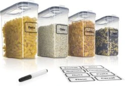 TNM Luxe Luchtdichte Voorraadbussen Set Zwart (4x2,5L), Voorraadpotten, Voedselcontainer Met Deksel, Vershouddoos