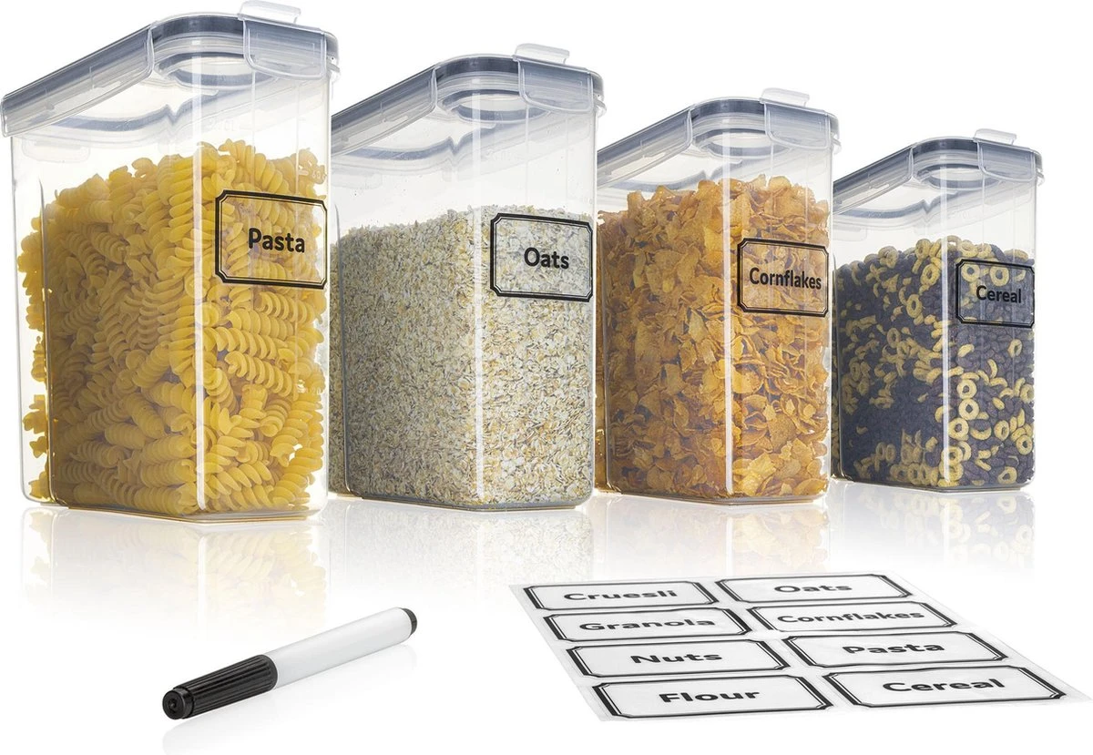 TNM Luxe Luchtdichte Voorraadbussen Set Zwart (4x2,5L), Voorraadpotten, Voedselcontainer Met Deksel, Vershouddoos 1 TNM Luxe Luchtdichte Voorraadbussen Set Zwart (4x2,5L), Voorraadpotten, Voedselcontainer Met Deksel, Vershouddoos