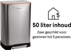 Pedaalemmer RVS 50 Liter - Prullenbak Met Pedaal Homra KONIQ - 50L Zilver - Automatische Lucht Filter - Odor Control Filter - Softclose Deksel - Design Afvalemmer - Duurzaam Vingerafdrukvrij En Vuilafstotend RVS - Keuken En Kantoor Vuilbak -Thuis Opslag Winkel 1200x846 6