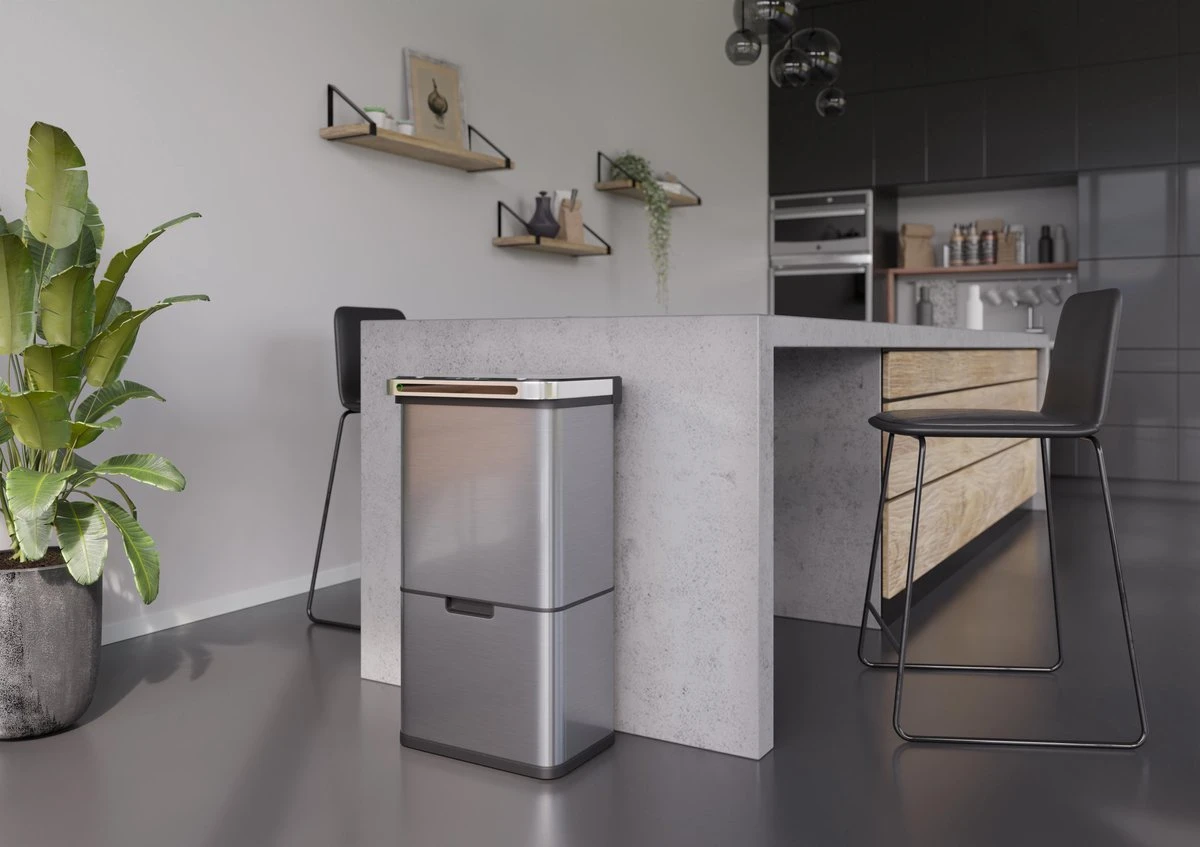 Homra DEXER Afvalscheiding Prullenbak - 4 Vakken - 60 Liter (2×18L + 2×12L) - Recycle Sensor Prullenbak - RVS Afvalemmer - Afvalscheidingsprullenbak - Design Keuken Afvalemmer - Automatische Lucht- En Bacterie Filter - Soft Close Deksel – Kleur RVS 8 Homra DEXER Afvalscheiding Prullenbak - 4 Vakken - 60 Liter (2×18L + 2×12L) - Recycle Sensor Prullenbak - RVS Afvalemmer - Afvalscheidingsprullenbak - Design Keuken Afvalemmer - Automatische Lucht- En Bacterie Filter - Soft Close Deksel – Kleur RVS - Afbeelding 8