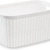 Kunststof Open Rotan Mand Van 35 Liter In Het Wit - Badkamer Wasmand/opslag Manden - 53 X 36 X 26 Cm