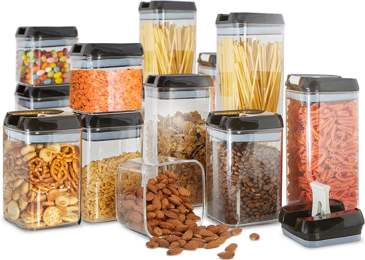 KitchenBrothers Voorraadpotten - 14 Stuks - Luchtdicht - Herschrijfbare Labels - Kunststof 1 KitchenBrothers Voorraadpotten - 14 Stuks - Luchtdicht - Herschrijfbare Labels - Kunststof