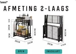 TammaT - Kruidenrek - Kruidenrek Staand - Inklapbare Keukenrek - 3-laags 35x21x56,5CM - Keuken Organizer - Aanrecht Organizer - Keuken Opslag - Roestvrij Staal - Opbergrek - Keuken Organizers - Roestvrij En Krasvrij -Thuis Opslag Winkel 1200x861