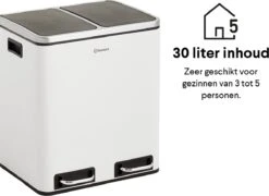 Homra BLINQ Afvalscheiding Prullenbak Met 2 Vakken - 2 X 15 L Inhoud - Duo Pedaalemmer Wit - Afvalemmer 30 Liter - Recycle Afvalbak - Witte Afvalscheidingsprullenbak - Hygiënisch Afval Scheiden - Keuken Vuilbak - Kantoor -Thuis Opslag Winkel 1200x876 15