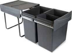 Eleganca Afvalbak 2x20 Liter – Inbouw Prullenbak – Inbouw Afvalemmer 40 Liter – Uittrekbare Vuilnisbak – Afvalemmer Keuken – Hygiënisch – Ruimtebesparend Vuilnisbak – Met 2 Compartimenten – Afvalscheiding Vuilbak – Antraciet – B34,2xD46.9xH38.9cm -Thuis Opslag Winkel 1200x889 1