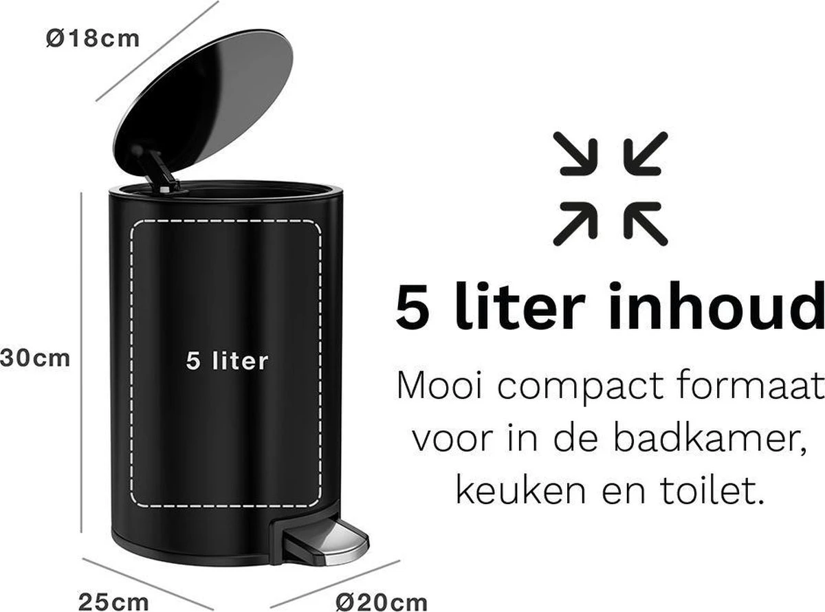 Pedaalemmer Stangvollby Kallax - 5 Liter - RVS - Zwart - Prullenbak - Toilet - Badkamer - Klein - Soft Close Deksel - Chique Design - Kleine Zwarte Pedaal Afvalemmer - Vuilnisbak Badkamer 7 Pedaalemmer Stangvollby Kallax - 5 Liter - RVS - Zwart - Prullenbak - Toilet - Badkamer - Klein - Soft Close Deksel - Chique Design - Kleine Zwarte Pedaal Afvalemmer - Vuilnisbak Badkamer - Afbeelding 7