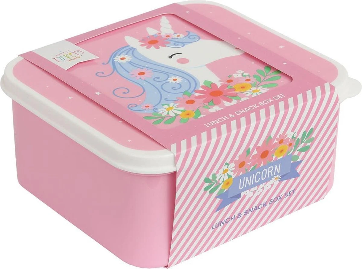 A Little Lovely Company - Brooddoos - Broodtrommel - Lunch & Snack Box Set Van 4 - Eenhoorn 3 A Little Lovely Company - Brooddoos - Broodtrommel - Lunch & Snack Box Set Van 4 - Eenhoorn - Afbeelding 3