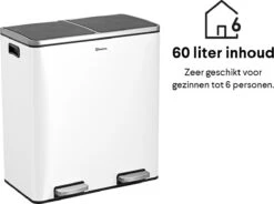 Afvalscheidingsprullenbak 2 Vakken Wit – 60 L (2x30 Liter) Pedaalemmer Homra QUICKX – Design Duo Afvalemmer RVS - Afval Scheiden - Recycle Afvalbak - Hygiënisch Pedaal - Dubbele Vuilnisbak - Keuken Vuilbak - Kantoor Prullenbak -Thuis Opslag Winkel 1200x896 5