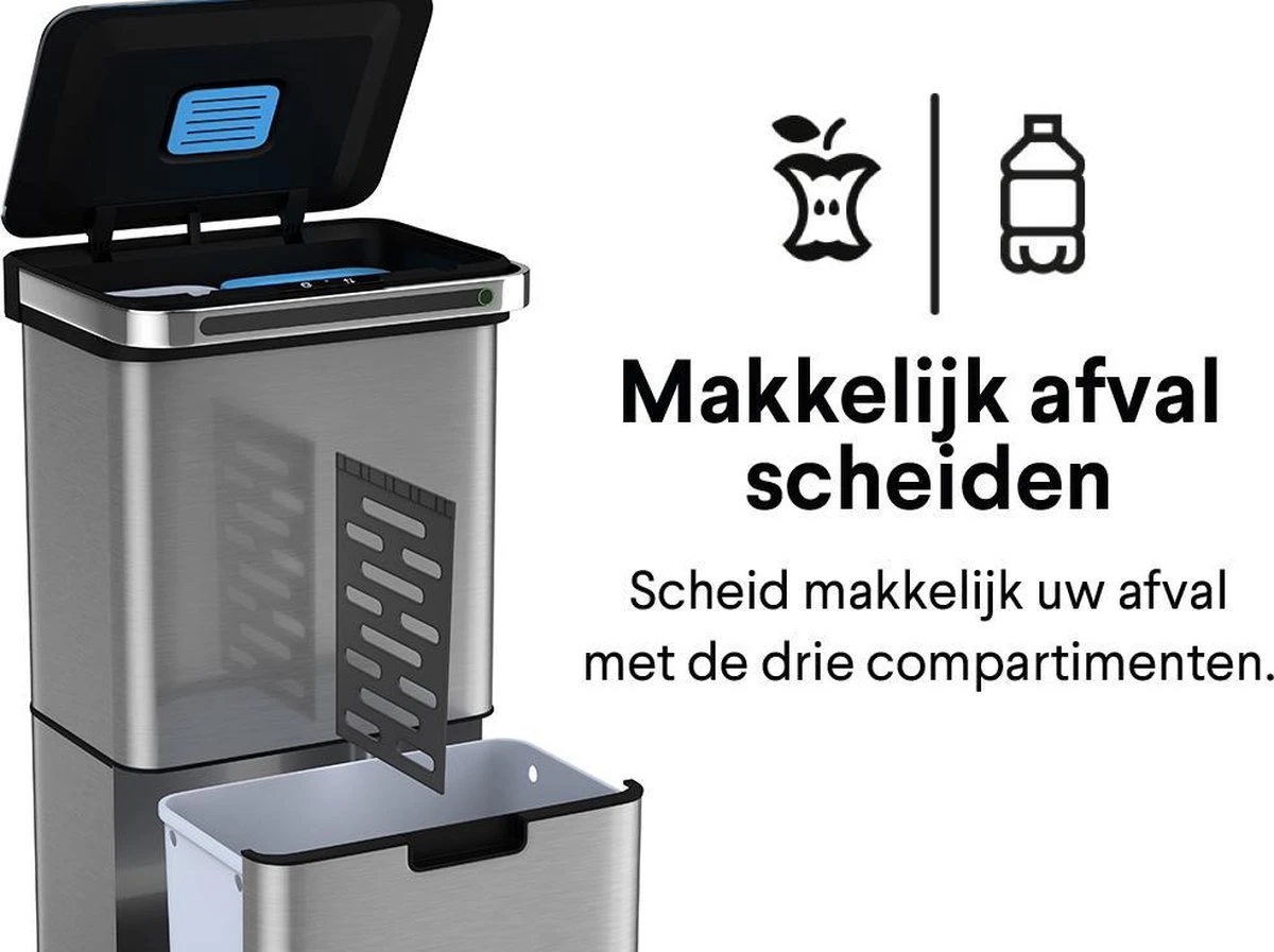 Homra DEXER Afvalscheiding Prullenbak - 4 Vakken - 60 Liter (2×18L + 2×12L) - Recycle Sensor Prullenbak - RVS Afvalemmer - Afvalscheidingsprullenbak - Design Keuken Afvalemmer - Automatische Lucht- En Bacterie Filter - Soft Close Deksel – Kleur RVS 2 Homra DEXER Afvalscheiding Prullenbak - 4 Vakken - 60 Liter (2×18L + 2×12L) - Recycle Sensor Prullenbak - RVS Afvalemmer - Afvalscheidingsprullenbak - Design Keuken Afvalemmer - Automatische Lucht- En Bacterie Filter - Soft Close Deksel – Kleur RVS - Afbeelding 2