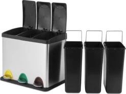 Jago - Afvalbak - 24 Liter Met 3 Vakken Voor In De Keuken - RVS Met Binnenemmer - Handvat - Deksel - Afvalscheidingssysteem - Pedaalemmer (24 Liter (3 X 8L) - Prullenbak - Vuilnisbak - Vuilnisemmer -Thuis Opslag Winkel 1200x898 7