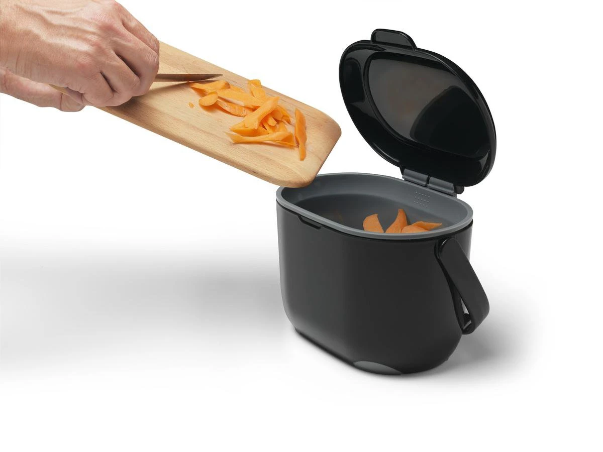 Compost Caddy-GFT Afvalbakje - Losse Binnenemmer - Zwart / Grijs - Met Rol Biologisch Afbreekbare Zakjes 4 Compost Caddy-GFT Afvalbakje - Losse Binnenemmer - Zwart / Grijs - Met Rol Biologisch Afbreekbare Zakjes - Afbeelding 4