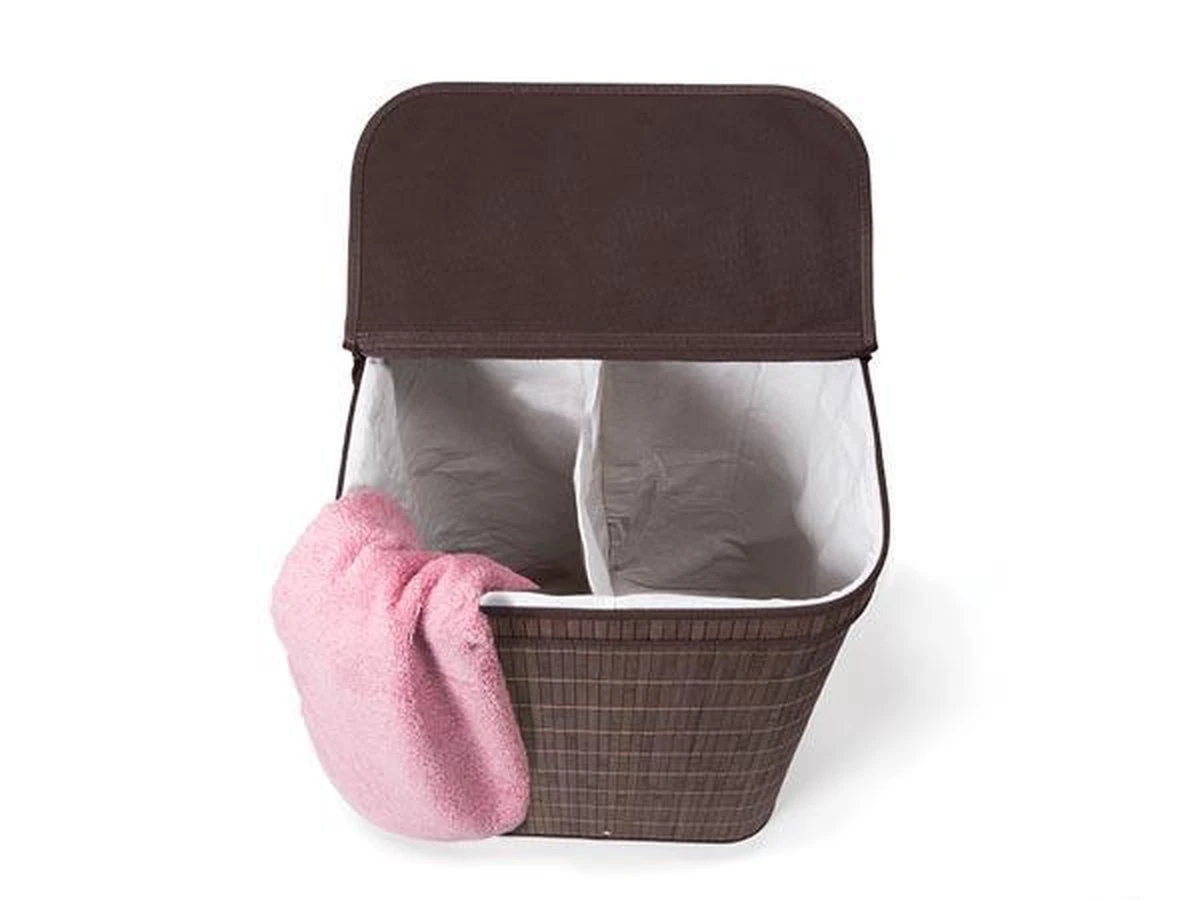 Bamboe Wasmand - Met Extra Waszak Met 2 Vakken - Bruin 2 Bamboe Wasmand - Met Extra Waszak Met 2 Vakken - Bruin - Afbeelding 2