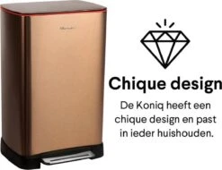 Homra Koniq Prullenbak Met Pedaal - 50 Liter - RVS - Pedaalemmer - Automatisch Lucht Filter - Odor Control - 50L Capaciteit - Soft Close Deksel - Afvalemmer - Design - Hygiënisch - Koper -Thuis Opslag Winkel 1200x925