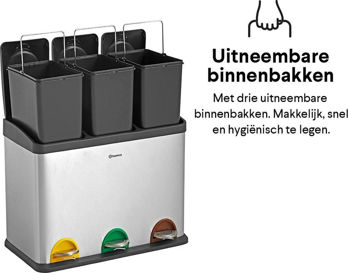 Homra STEPHS Afvalscheiding Prullenbak Met 3 Vakken - 3 X 15L Inhoud - Trio Pedaalemmer - 45 Liter - Vingerafdrukvrij - Vuilafstotend - Anti-slip - Hoogwaardig RVS - Duurzaam ABS Kunststof - RVS - Hygiënisch Recyclen - Afvalscheidingsprullenbak 15 Homra STEPHS Afvalscheiding Prullenbak Met 3 Vakken - 3 X 15L Inhoud - Trio Pedaalemmer - 45 Liter - Vingerafdrukvrij - Vuilafstotend - Anti-slip - Hoogwaardig RVS - Duurzaam ABS Kunststof - RVS - Hygiënisch Recyclen - Afvalscheidingsprullenbak - Afbeelding 15