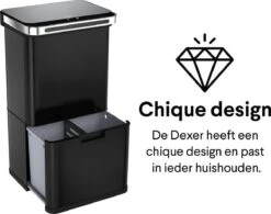 Homra DEXER Afvalscheiding Prullenbak - 4 Vakken - 60 Liter (2×18L + 2×12L) - Recycle Sensor Prullenbak - RVS Afvalemmer - Afvalscheidingsprullenbak - Design Keuken Afvalemmer - Automatische Lucht- En Bacterie Filter - Soft Close Deksel – Kleur Zwart -Thuis Opslag Winkel 1200x945 16